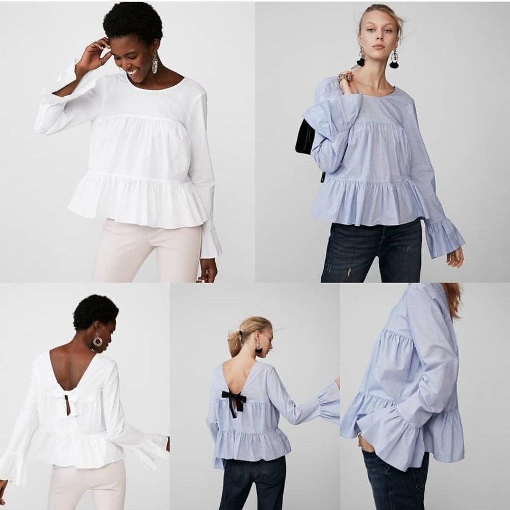 Express Tie Back Flutter Sleeve Blouse in White Women's Medium